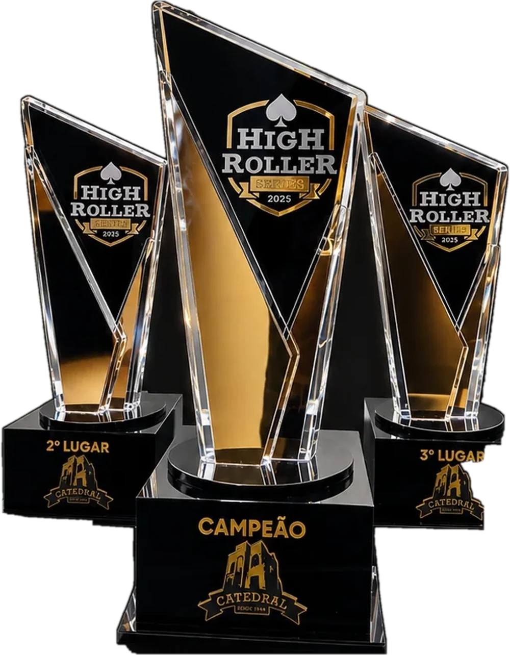 Troféus de acrílico personalizados High Roller — 1º, 2º e 3º lugar